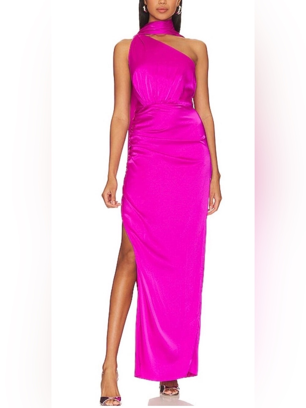 AIIFOS Midi Dress Julietta Gown Hot Pink Satin New $648